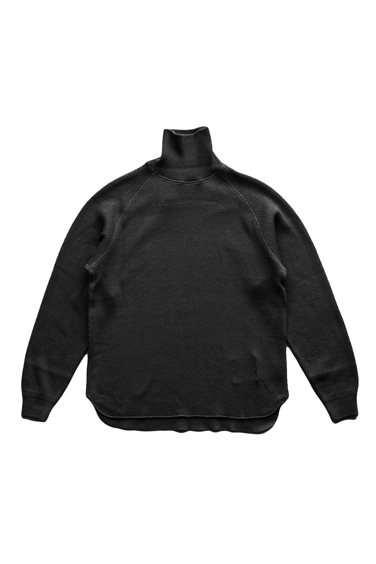 OLD JOE - HONEYCOMB WUFFLE MOCK-NECK SHIRTS - BLACK