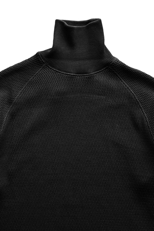 OLD JOE - HONEYCOMB WUFFLE MOCK-NECK SHIRTS - BLACK