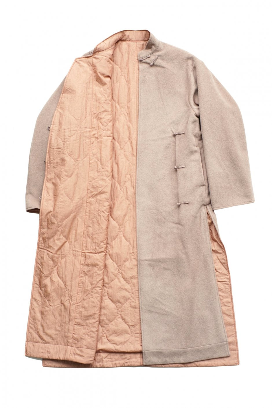 WRYHT - ASYMMETRY FRONT REVERSIBLE ORIENTAL COAT - CORAL