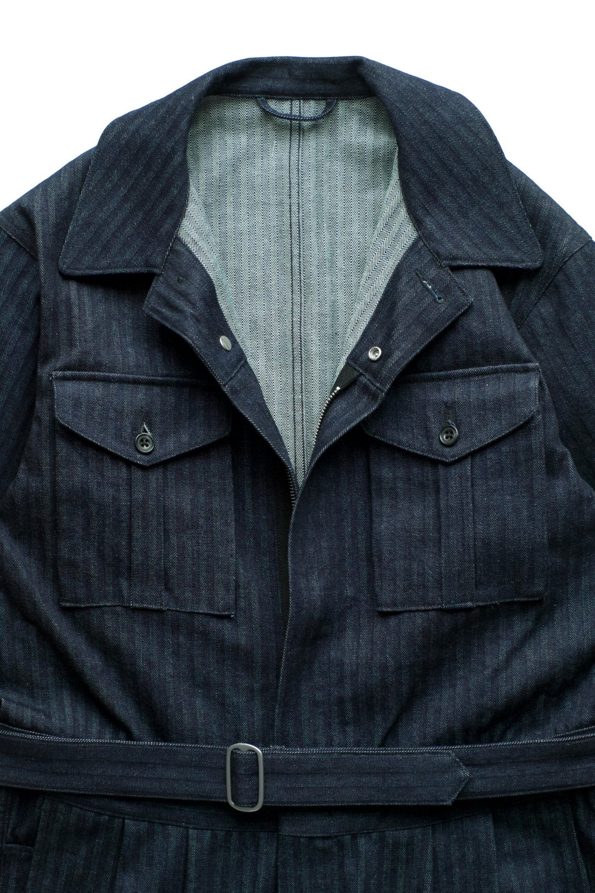 OLD JOE - BELTED DAPPER SUITS - INDIGO HERRINGBONE