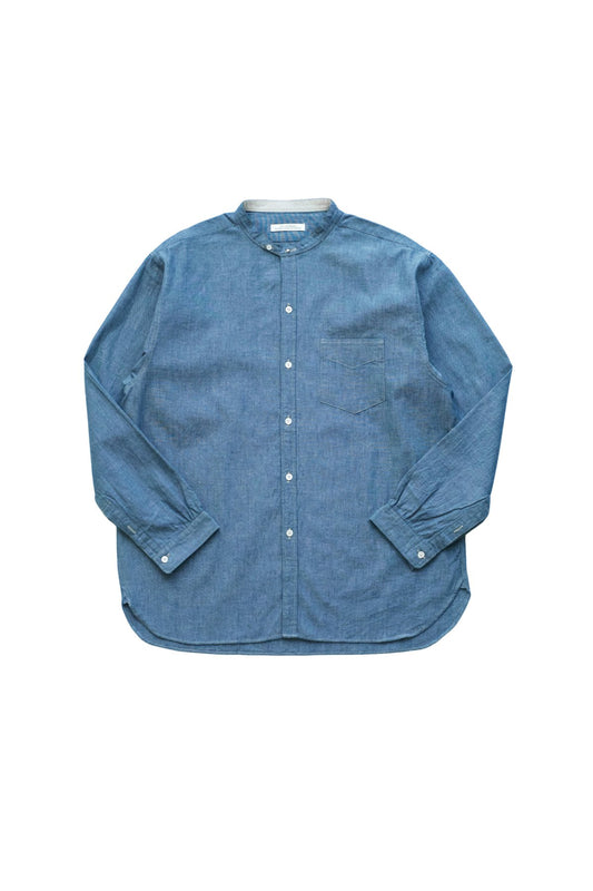 OLD JOE - STUD BUTTON BAND COLLAR SHIRTS - INDIGO CHAMBRAY