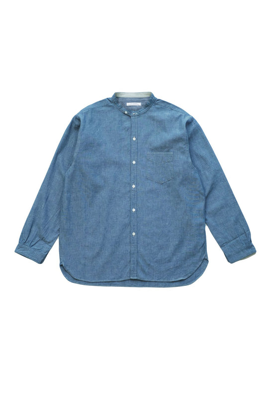 OLD JOE - STUD BUTTON BAND COLLAR SHIRTS - INDIGO CHAMBRAY