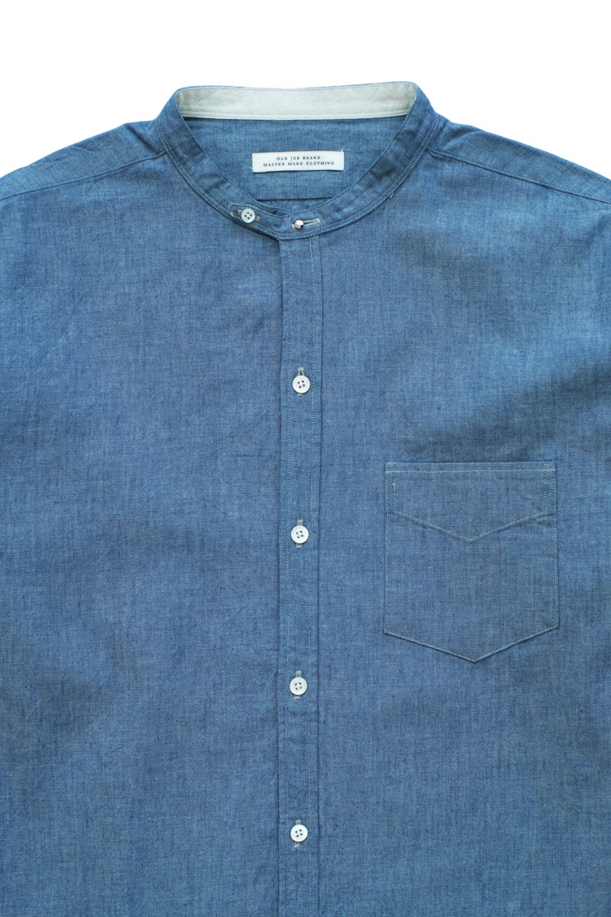 OLD JOE - STUD BUTTON BAND COLLAR SHIRTS - INDIGO CHAMBRAY