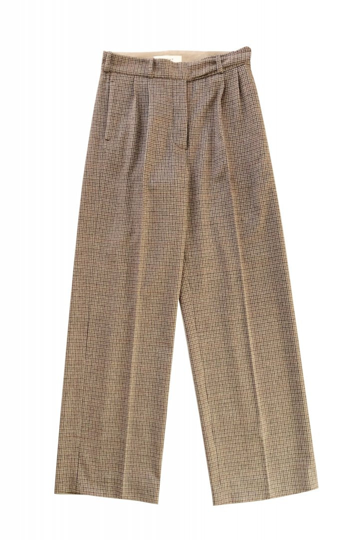 WRYHT- BELTED SACK TROUSER - COGNAC PLAID