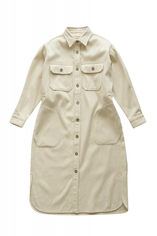 Nigel Cabourn woman - LONG CPO DRESS - MELTON - IVORY