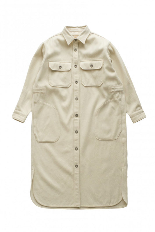 Nigel Cabourn woman - LONG CPO DRESS - MELTON - IVORY