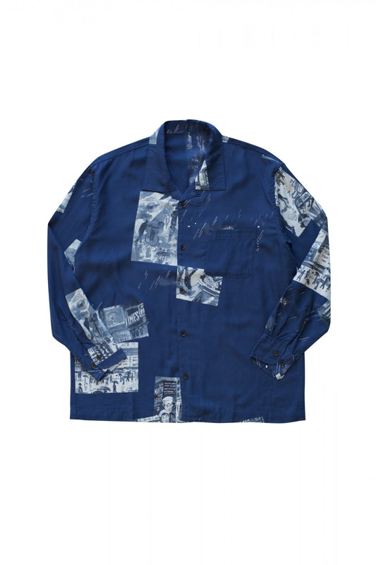 Porter Classic - ALOHA LONG SHIRT TIMES SQUARE - NAVY