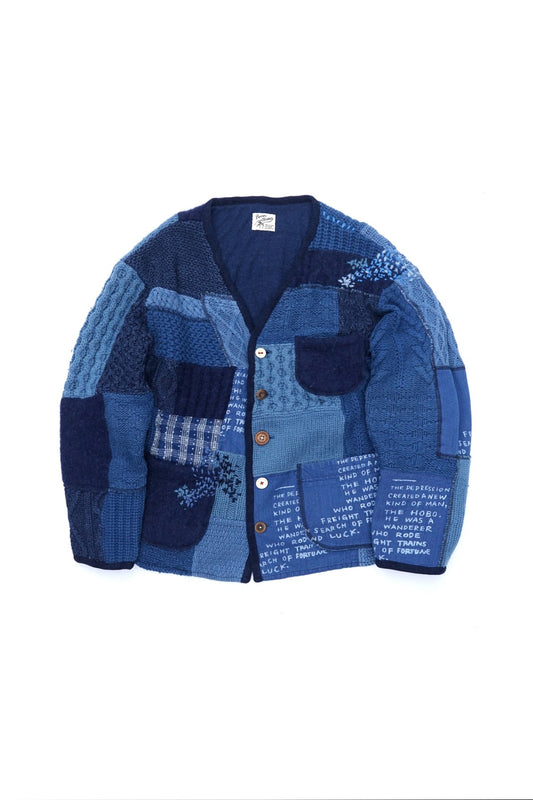 Porter Classic - H/W PATCHWORK KNIT CARDIGAN - BLUE