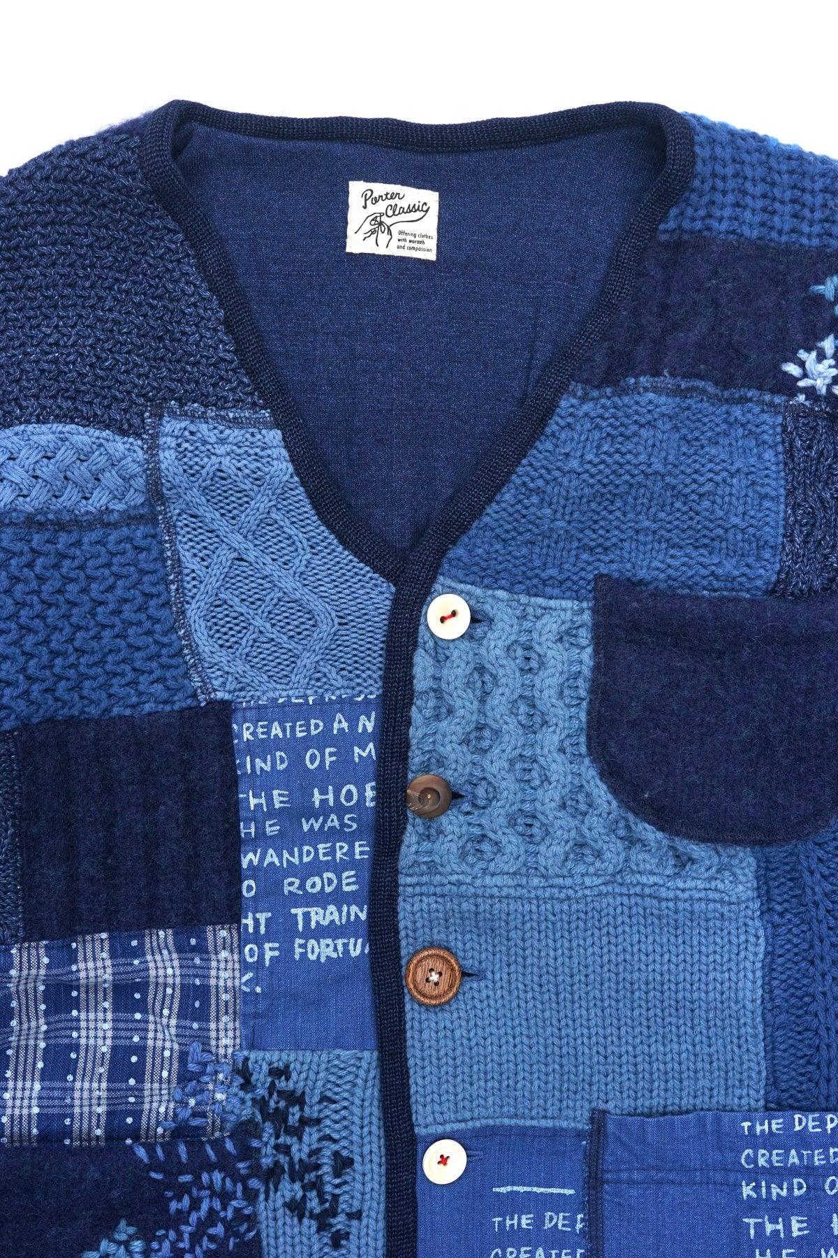 Porter Classic - H/W PATCHWORK KNIT CARDIGAN - BLUE