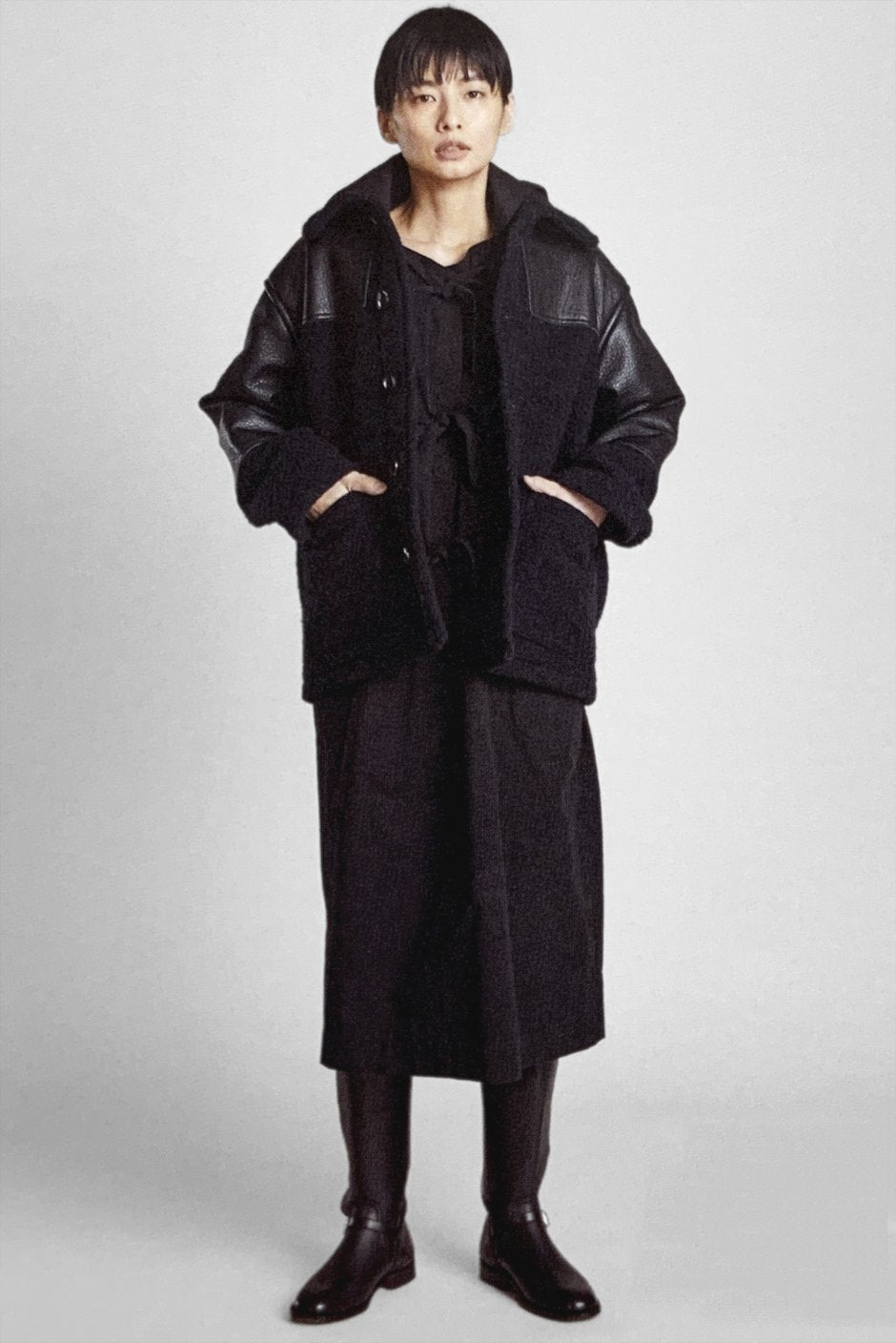 Nigel Cabourn woman - DONKEY COAT LEATHER - NAVY