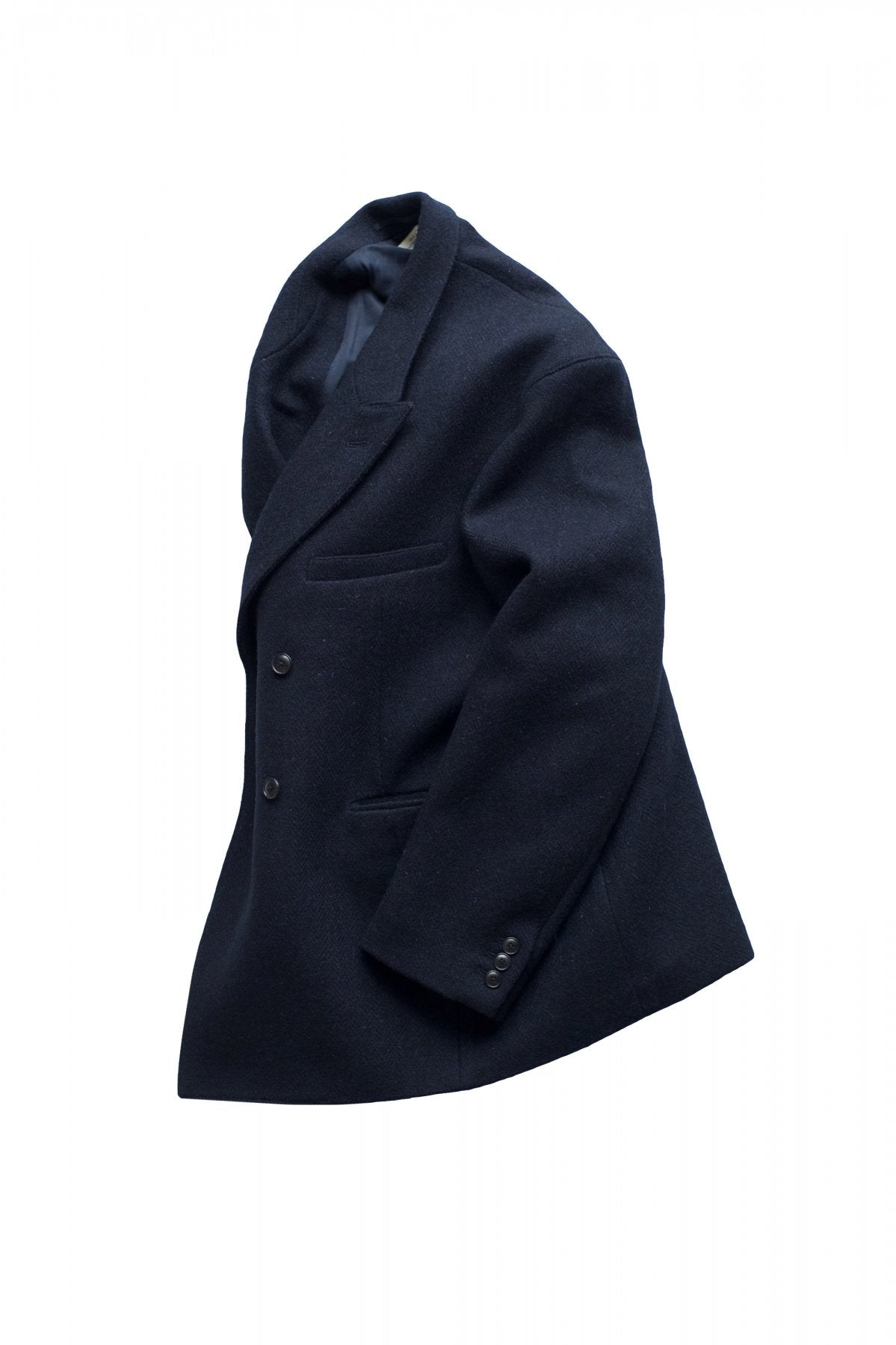 OLD JOE ★★★ - EXCLUSIVE DOUBLE-BREASTED SWING JACKET - HARRIS TWEED NAVY HERRINGBONE