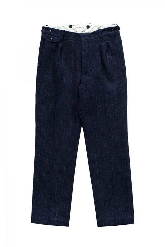 OLD JOE ★★★ - EXCLUSIVE DOUBLE-PLEATED DRAPE TROUSER - HARRIS TWEED NAVY STRIPE