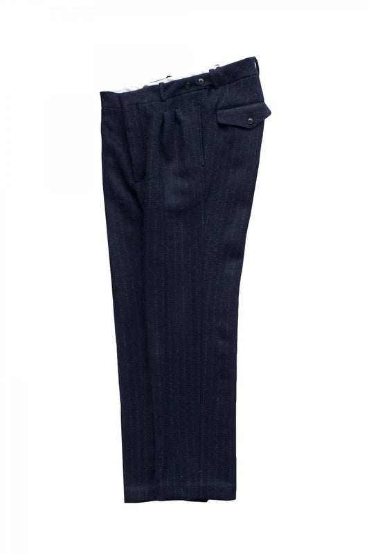 OLD JOE ★★★ - EXCLUSIVE DOUBLE-PLEATED DRAPE TROUSER - HARRIS TWEED NAVY STRIPE