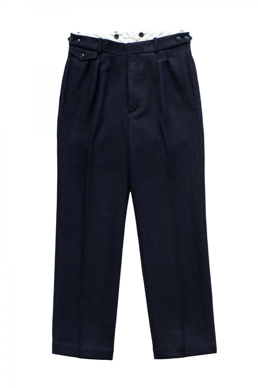 OLD JOE ★★★ - EXCLUSIVE DOUBLE-PLEATED DRAPE TROUSER - HARRIS TWEED NAVY HERRING BONE