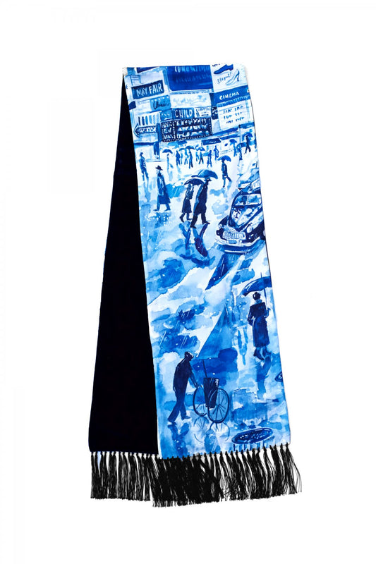 Porter Classic - TIMES SQUARE SILK STOLE - BLUE