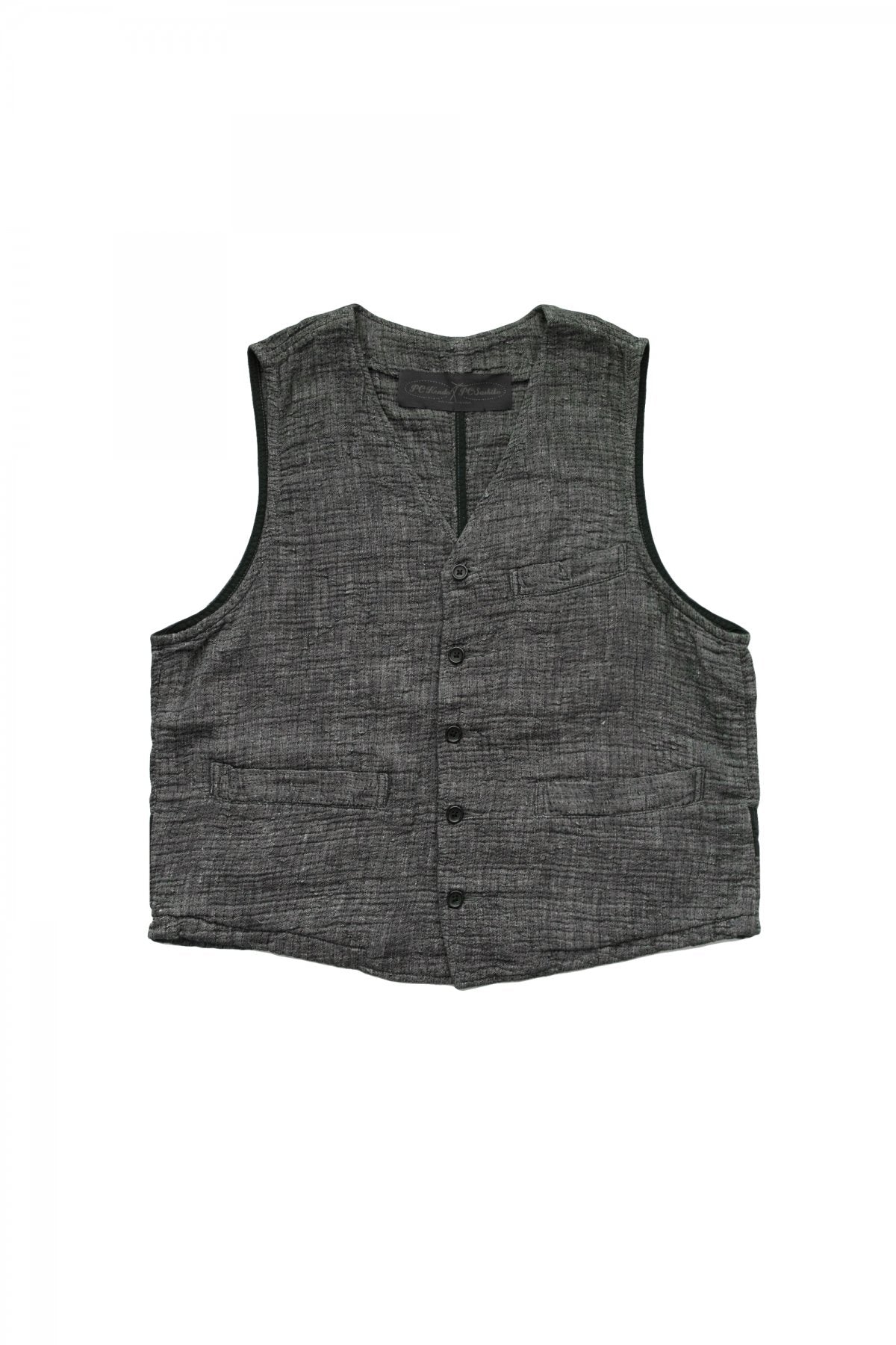 Porter Classic - SASHIKO LINEN PREMIUM CLASSIC VEST - BLACK