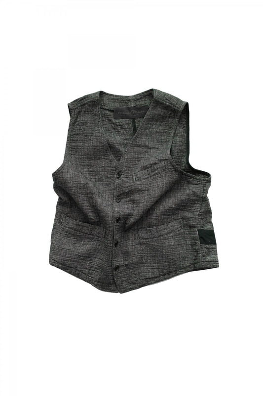 Porter Classic - SASHIKO LINEN PREMIUM CLASSIC VEST - BLACK