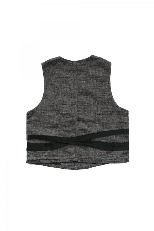 Porter Classic - SASHIKO LINEN PREMIUM CLASSIC VEST - BLACK