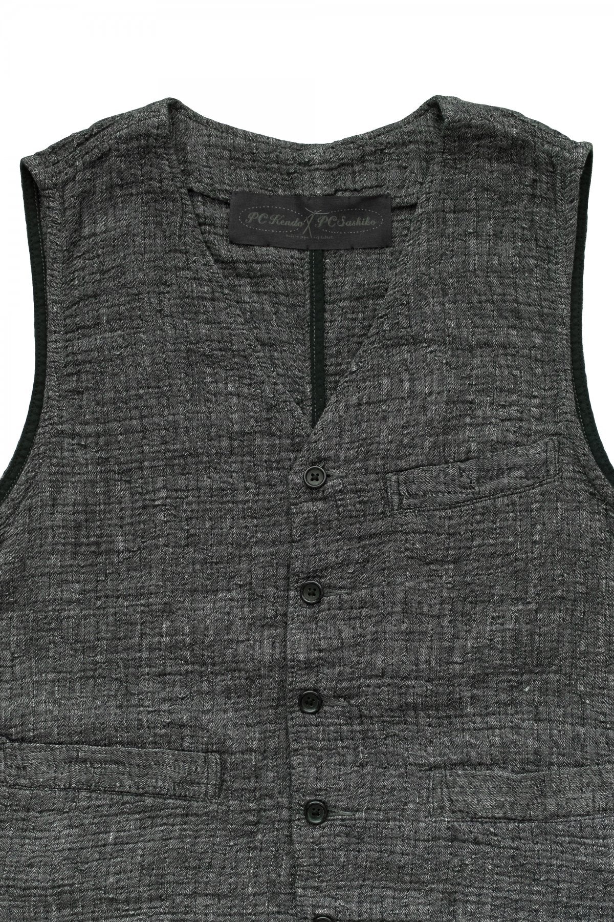 Porter Classic - SASHIKO LINEN PREMIUM CLASSIC VEST - BLACK