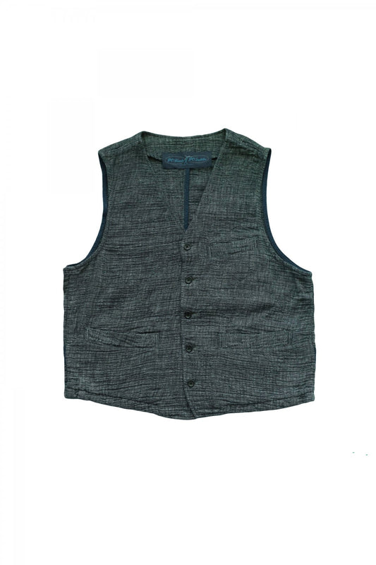 Porter Classic - SASHIKO LINEN PREMIUM CLASSIC VEST - BLUE