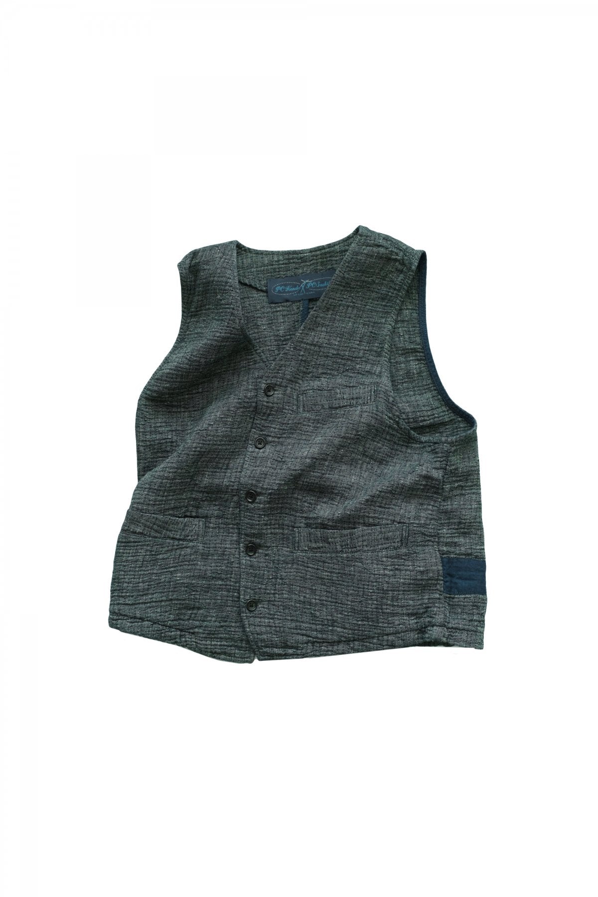 Porter Classic - SASHIKO LINEN PREMIUM CLASSIC VEST - BLUE