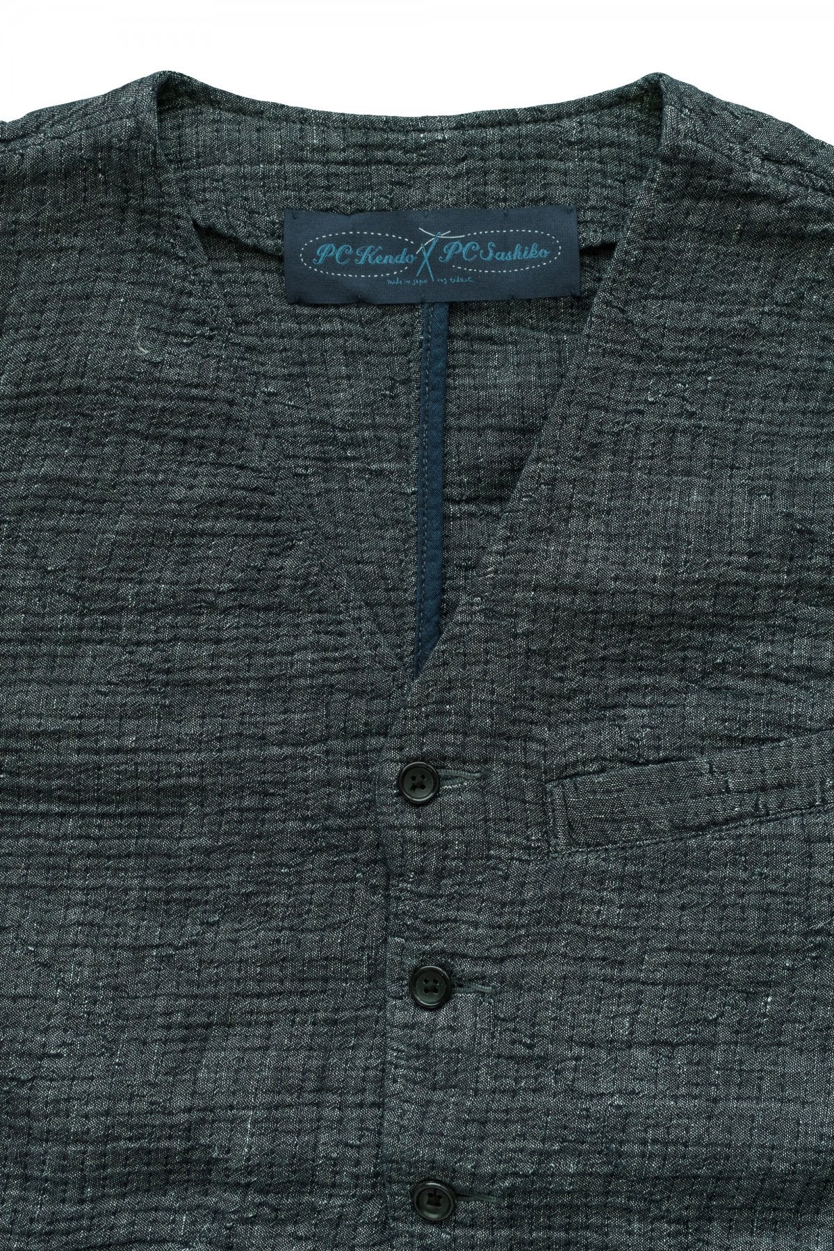 Porter Classic - SASHIKO LINEN PREMIUM CLASSIC VEST - BLUE