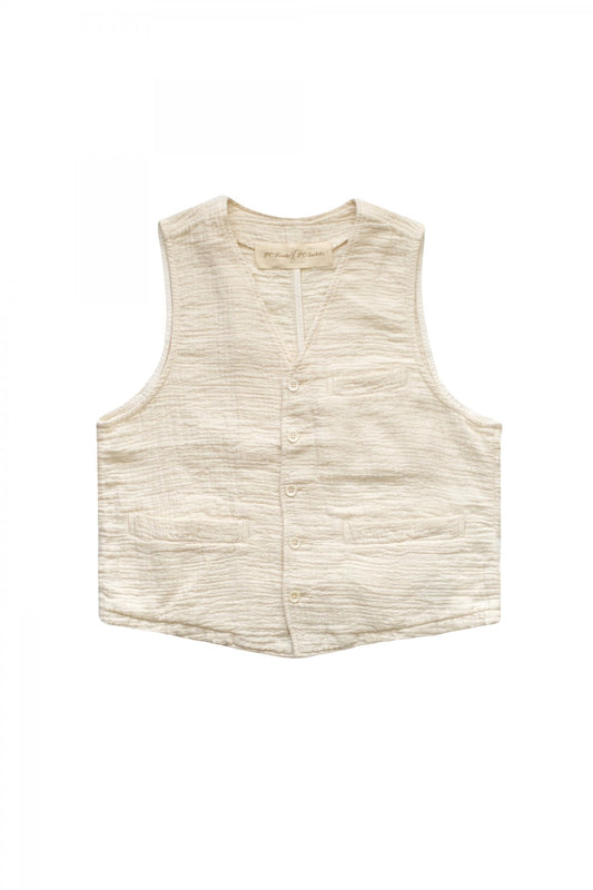 Porter Classic - SASHIKO LINEN PREMIUM CLASSIC VEST - WHITE