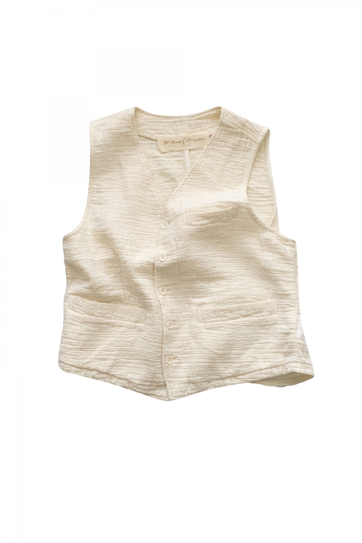 Porter Classic - SASHIKO LINEN PREMIUM CLASSIC VEST - WHITE