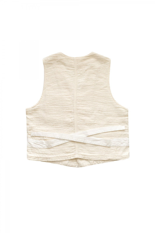 Porter Classic - SASHIKO LINEN PREMIUM CLASSIC VEST - WHITE