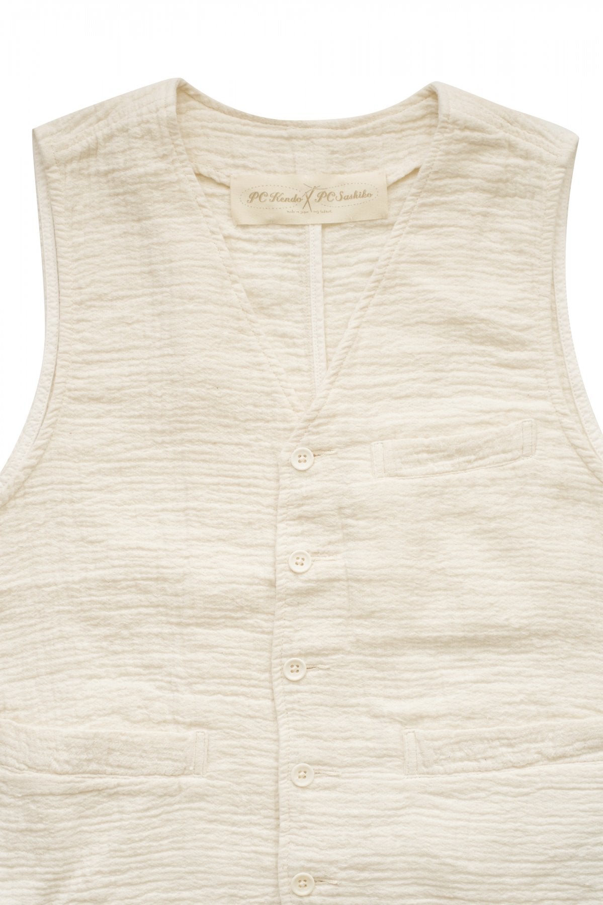 Porter Classic - SASHIKO LINEN PREMIUM CLASSIC VEST - WHITE