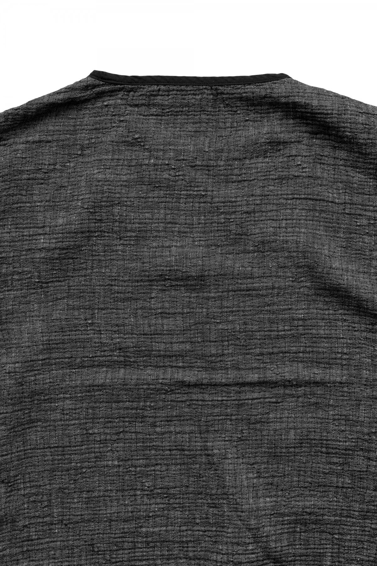 Porter Classic - SASHIKO LINEN PREMIUM SHORT SLEEVE SHIRT - BLACK