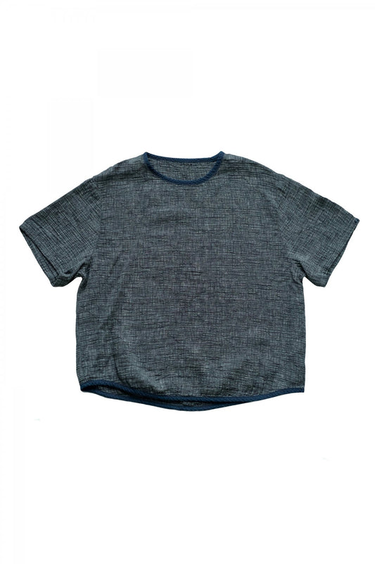 Porter Classic - SASHIKO LINEN PREMIUM SHORT SLEEVE SHIRT - BLUE