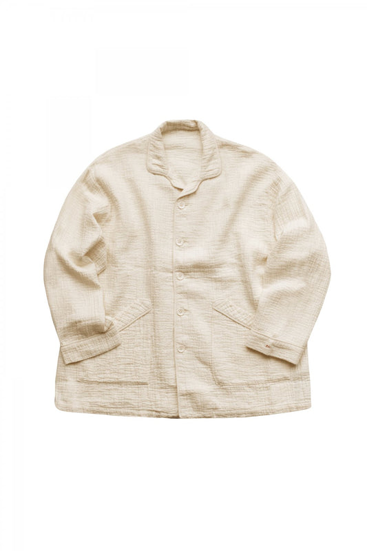 Porter Classic - SASHIKO LINEN PREMIUM PAJAMA CARDIGAN - WHITE