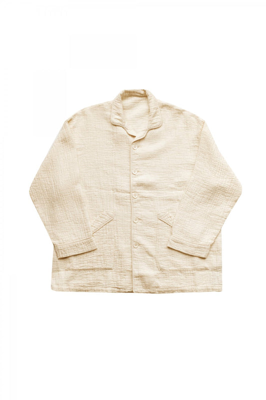 Porter Classic - SASHIKO LINEN PREMIUM PAJAMA CARDIGAN - WHITE