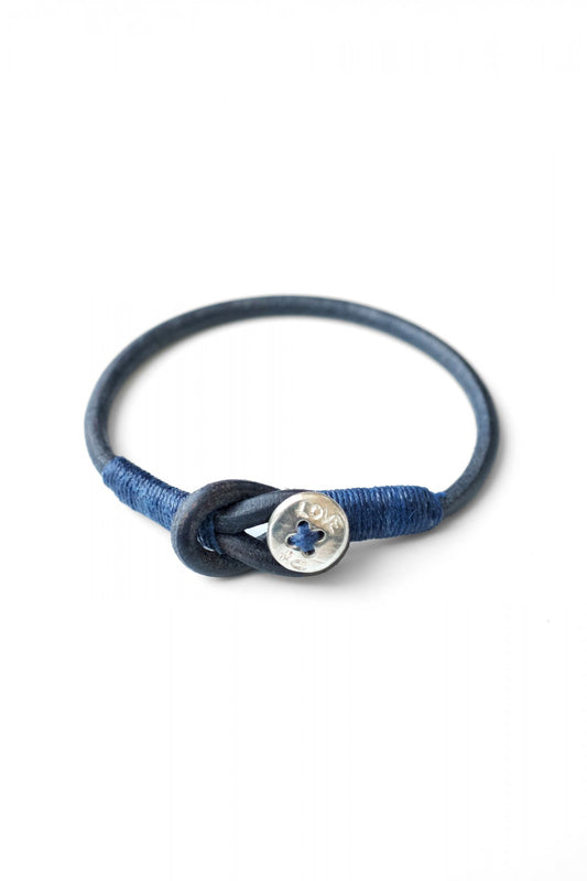 Porter Classic - LEATHER BRACELET W/ SILVER BUTTON - NAVY