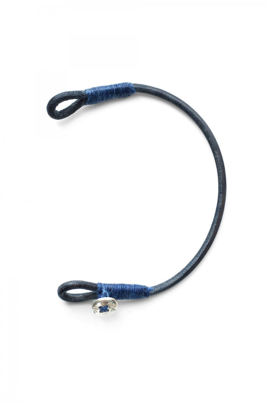 Porter Classic - LEATHER BRACELET W/ SILVER BUTTON - NAVY