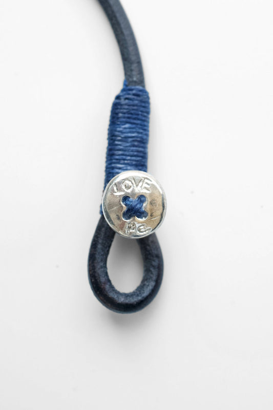 Porter Classic - LEATHER BRACELET W/ SILVER BUTTON - NAVY