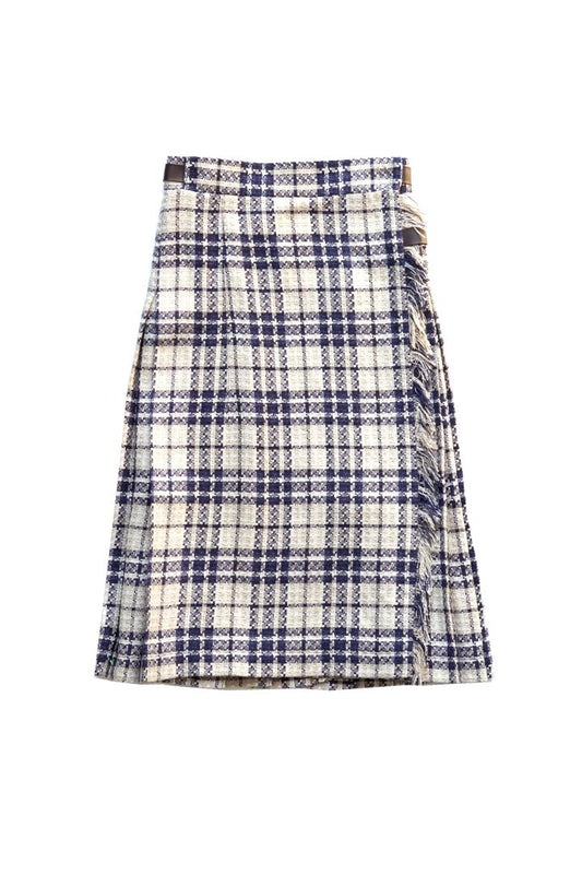 Nigel Cabourn woman - KILT SKIRT - LINEN TWEED CHECK - NAVY