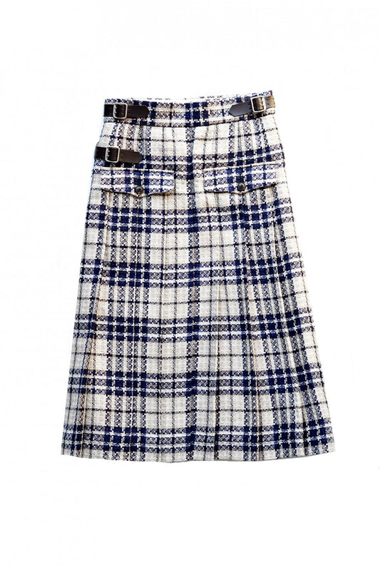 Nigel Cabourn woman - KILT SKIRT - LINEN TWEED CHECK - NAVY