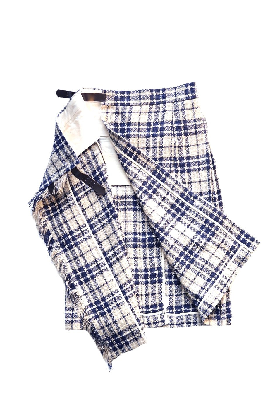 Nigel Cabourn woman - KILT SKIRT - LINEN TWEED CHECK - NAVY