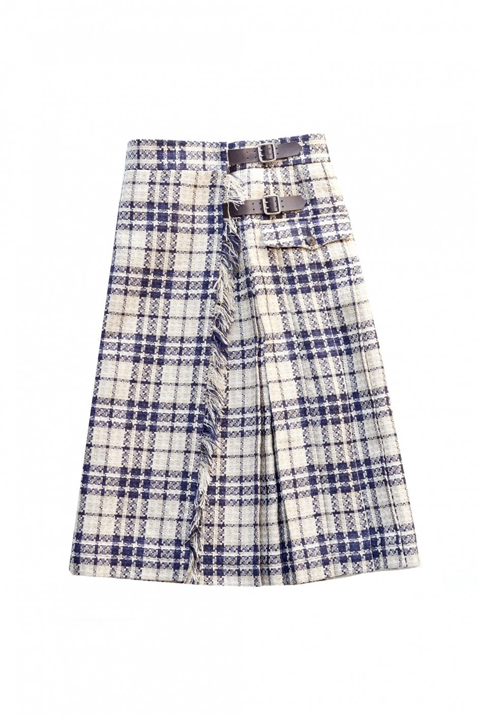 Nigel Cabourn woman - KILT SKIRT - LINEN TWEED CHECK - NAVY