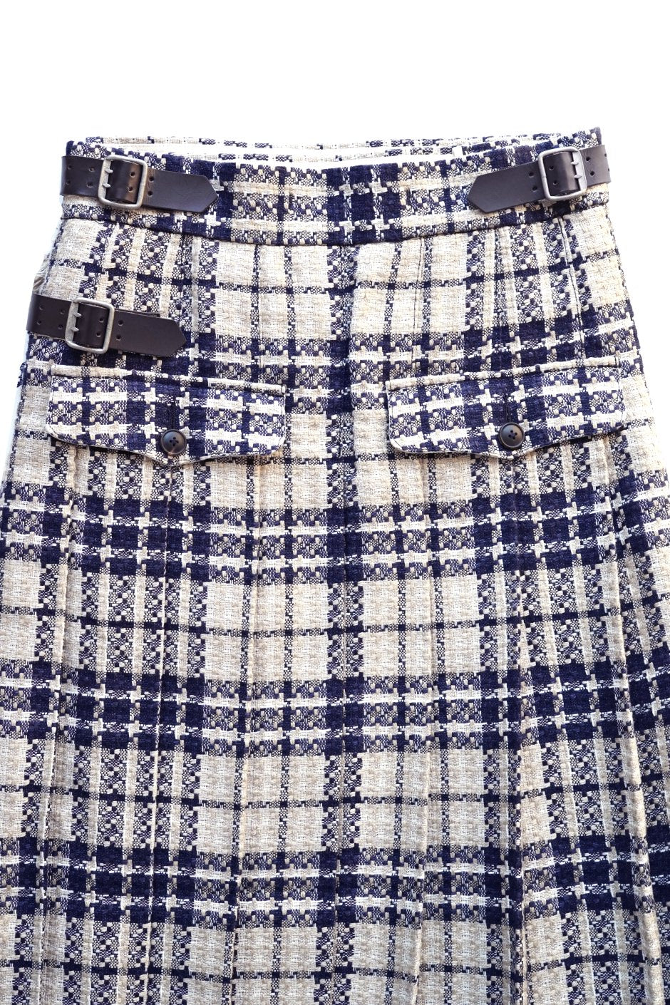 Nigel Cabourn woman - KILT SKIRT - LINEN TWEED CHECK - NAVY