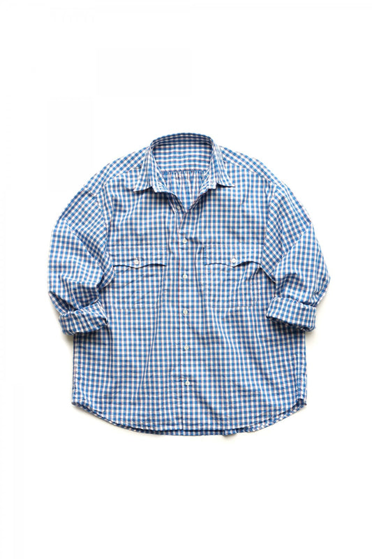 Porter Classic - ROLL UP TRICOLOR GINGHAM CHECK SHIRT - BLUE