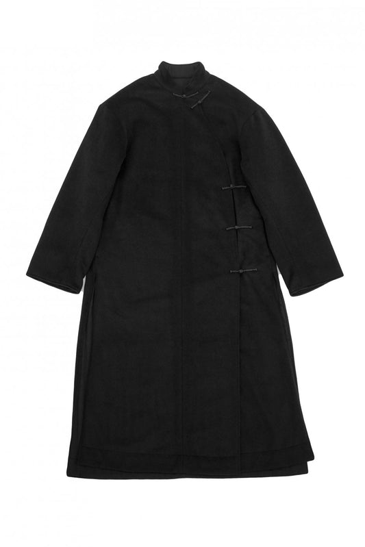 WRYHT - ASYMMETRY FRONT REVERSIBLE ORIENTAL COAT - BLACK