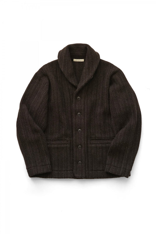 OLD JOE - JACQUARD PATTERN BUTTONED SWEATER - COGNAC