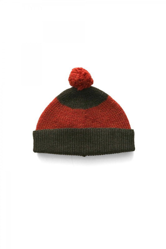 Nigel Cabourn - STRIPED POM POM BEANIE - GREEN