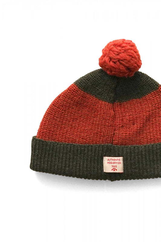 Nigel Cabourn - STRIPED POM POM BEANIE - GREEN