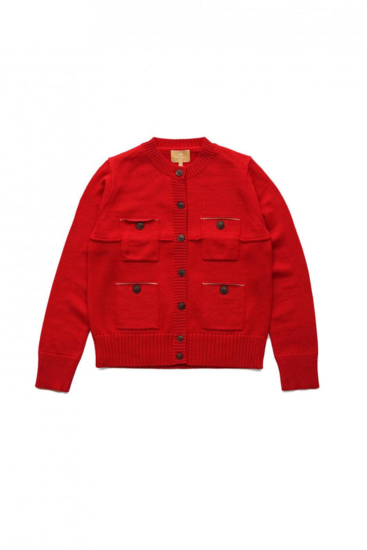 Nigel Cabourn woman - GAUGE MIX CARDIGAN - RED