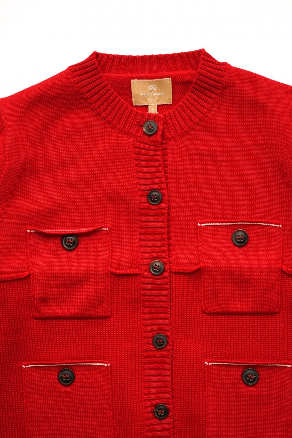 Nigel Cabourn woman - GAUGE MIX CARDIGAN - RED