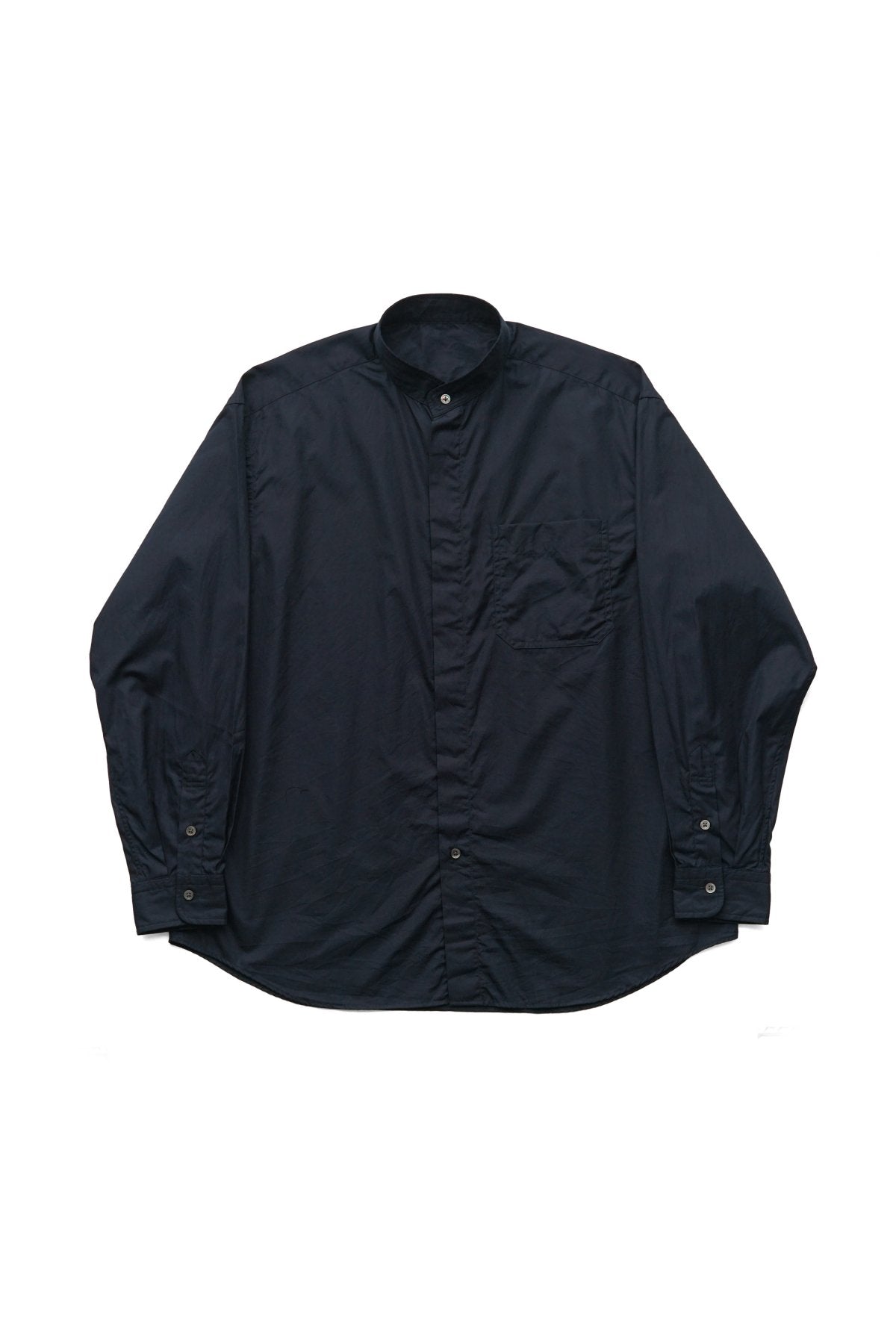 Porter Classic - SWISS COTTON STAND COLLAR SHIRT - DARK NAVY